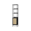 Bookcase – Metal and Rattan-Like – Ebony Black and Matte Black – Adjustable Shelves, Boho Style