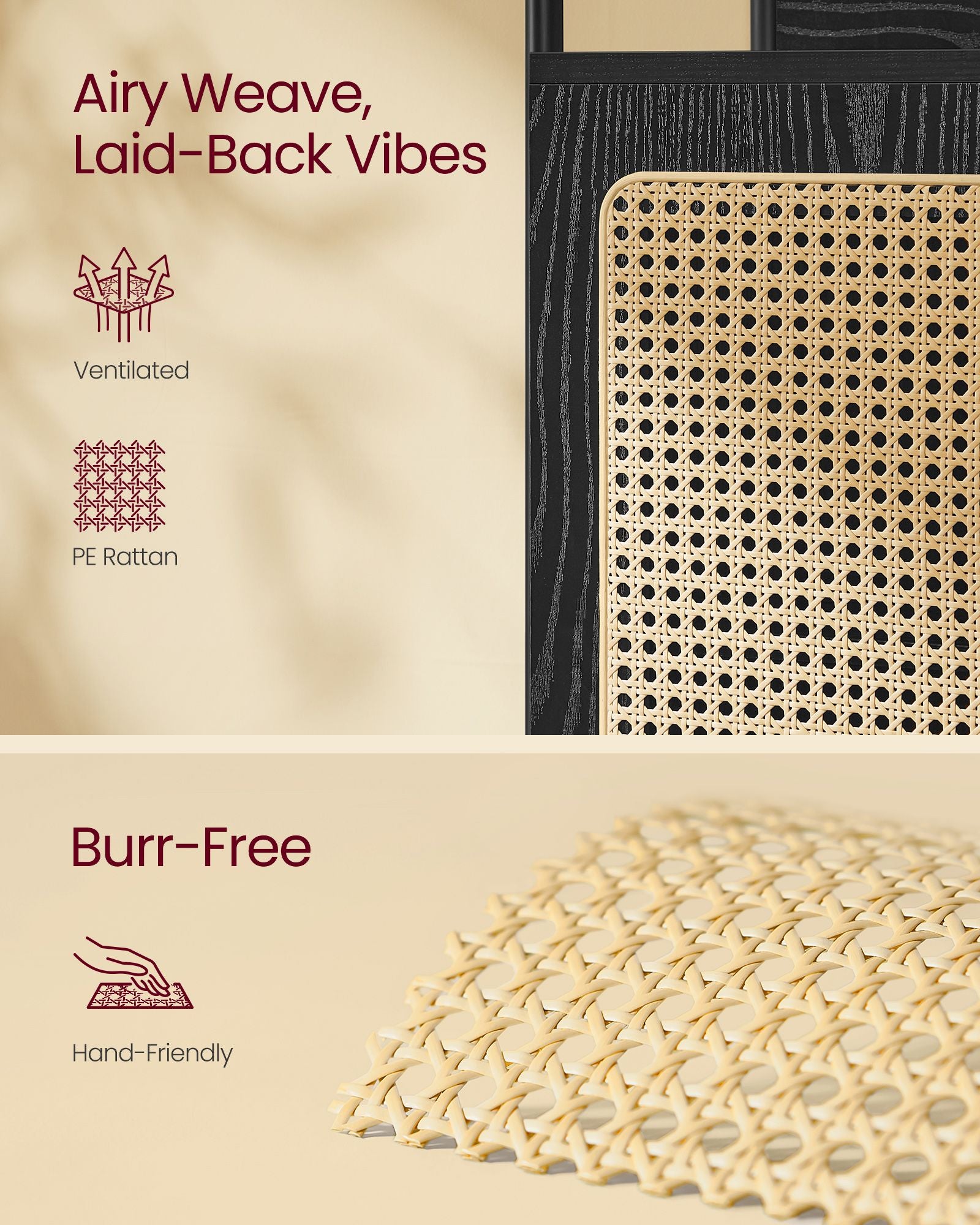 Bookcase – Metal and Rattan-Like – Ebony Black and Matte Black – Adjustable Shelves, Boho Style