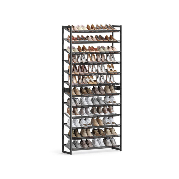 12-Tier Shoe Rack – Metal Mesh – Black – Stackable and Adjustable