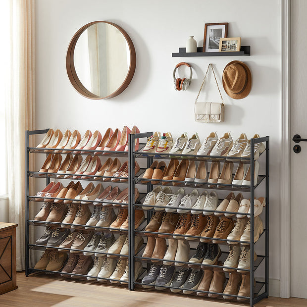 12-Tier Shoe Rack – Metal Mesh – Black – Stackable and Adjustable