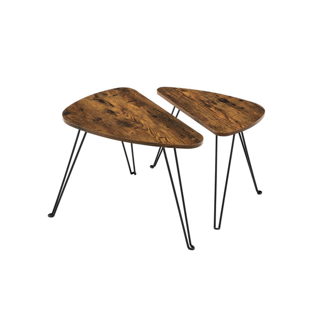 Nesting Side Tables – Wood and Metal – Rustic Brown and Black – Industrial Style