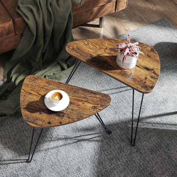 Nesting Side Tables – Wood and Metal – Rustic Brown and Black – Industrial Style