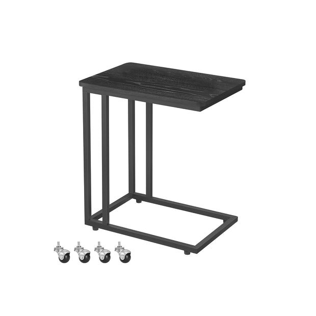 Side Table – Steel Frame – Greige and Black – Mobile Design with Easy Assembly