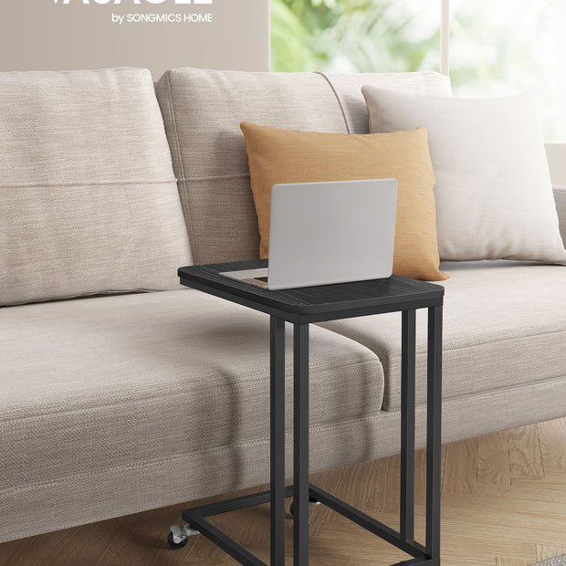 Side Table – Steel Frame – Greige and Black – Mobile Design with Easy Assembly