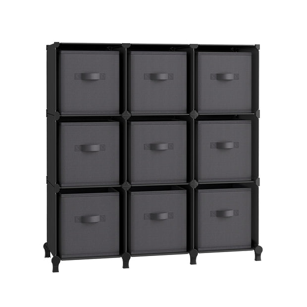 Cube Organizer – Non-Woven Fabric – Ink Black and Dove Grey – Customizable Shape with 9 Storage Boxes