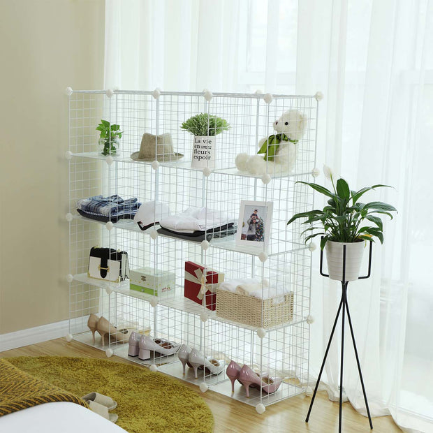 16 Cube Metal Wire Storage Organiser – White – Modular DIY Design