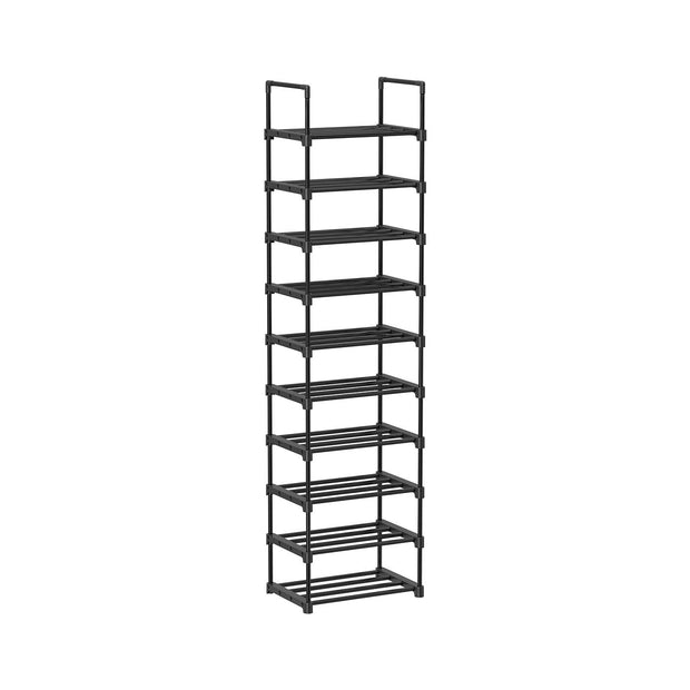 10-Shelf Shoe Rack – Iron – Black – Customisable and Space-Saving Design