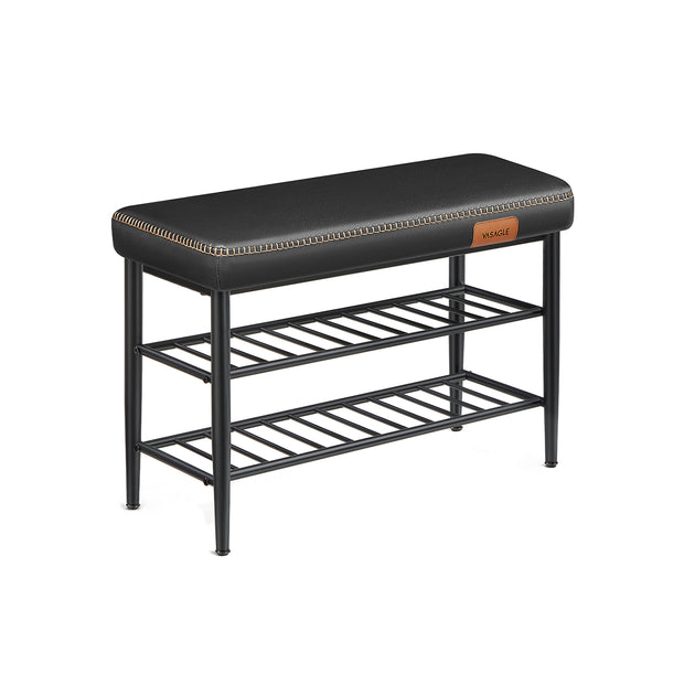 Shoe Bench – Synthetic Leather – Ink Black – Mid-Century Modern Design with Storage