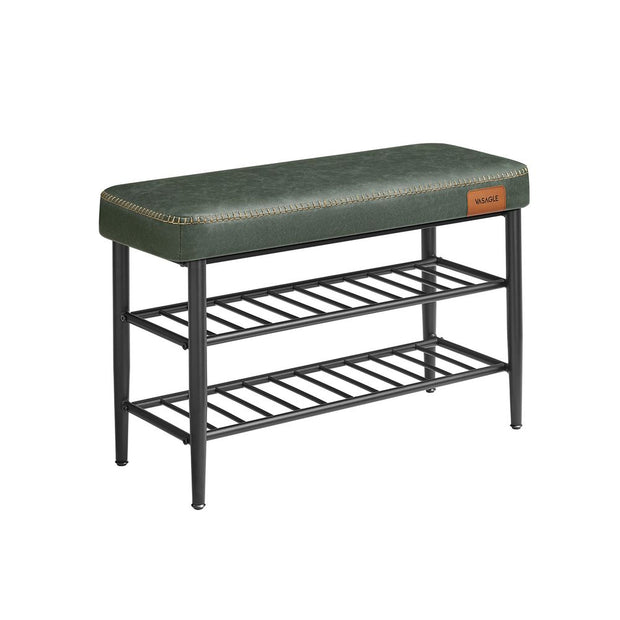 Shoe Bench – Synthetic Leather – Ink Black – Mid-Century Modern Design with Storage