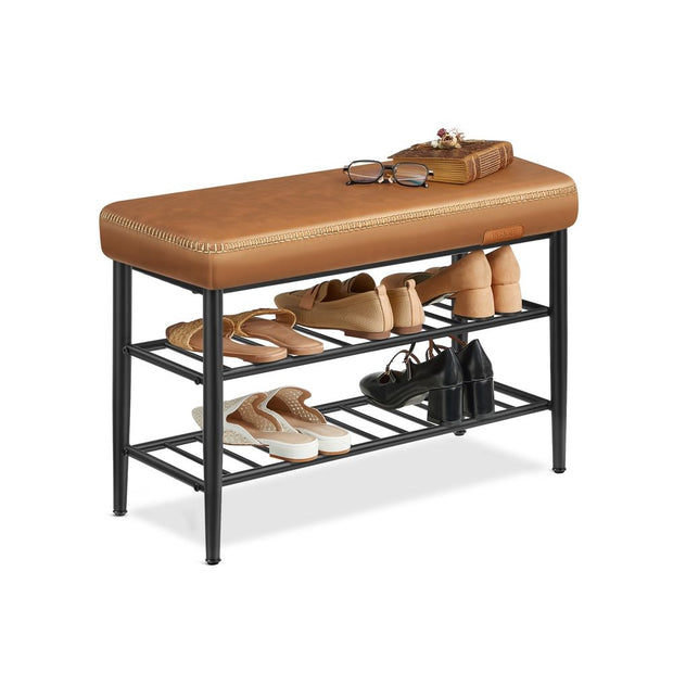 Shoe Bench – Synthetic Leather – Ink Black – Mid-Century Modern Design with Storage