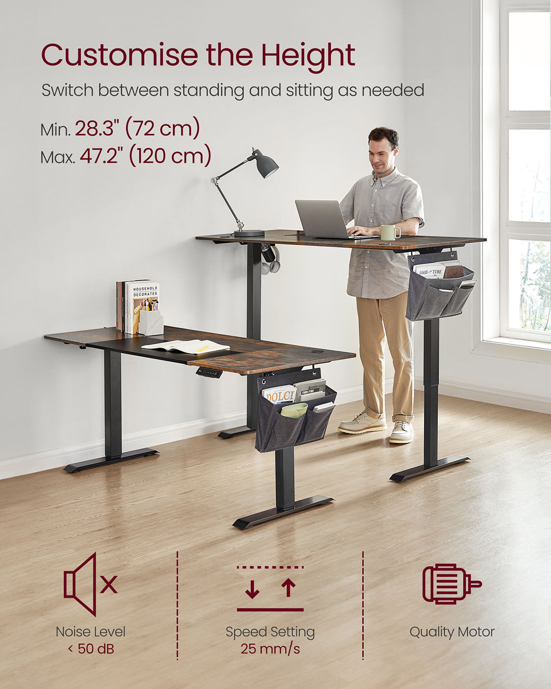 Height Adjustable Electric Standing Desk – Wood – Black – Ergonomic Design