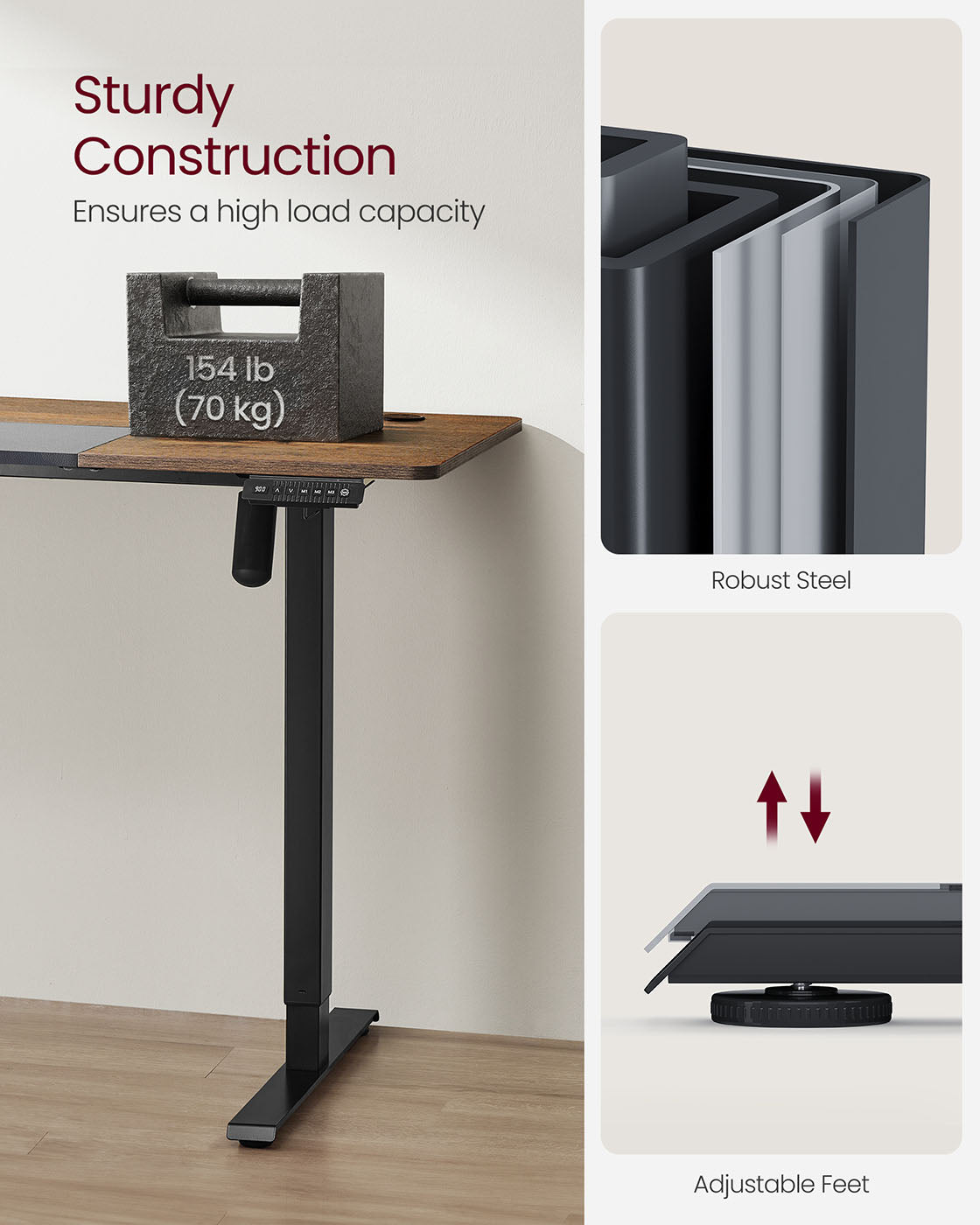Height Adjustable Electric Standing Desk – Wood – Black – Ergonomic Design