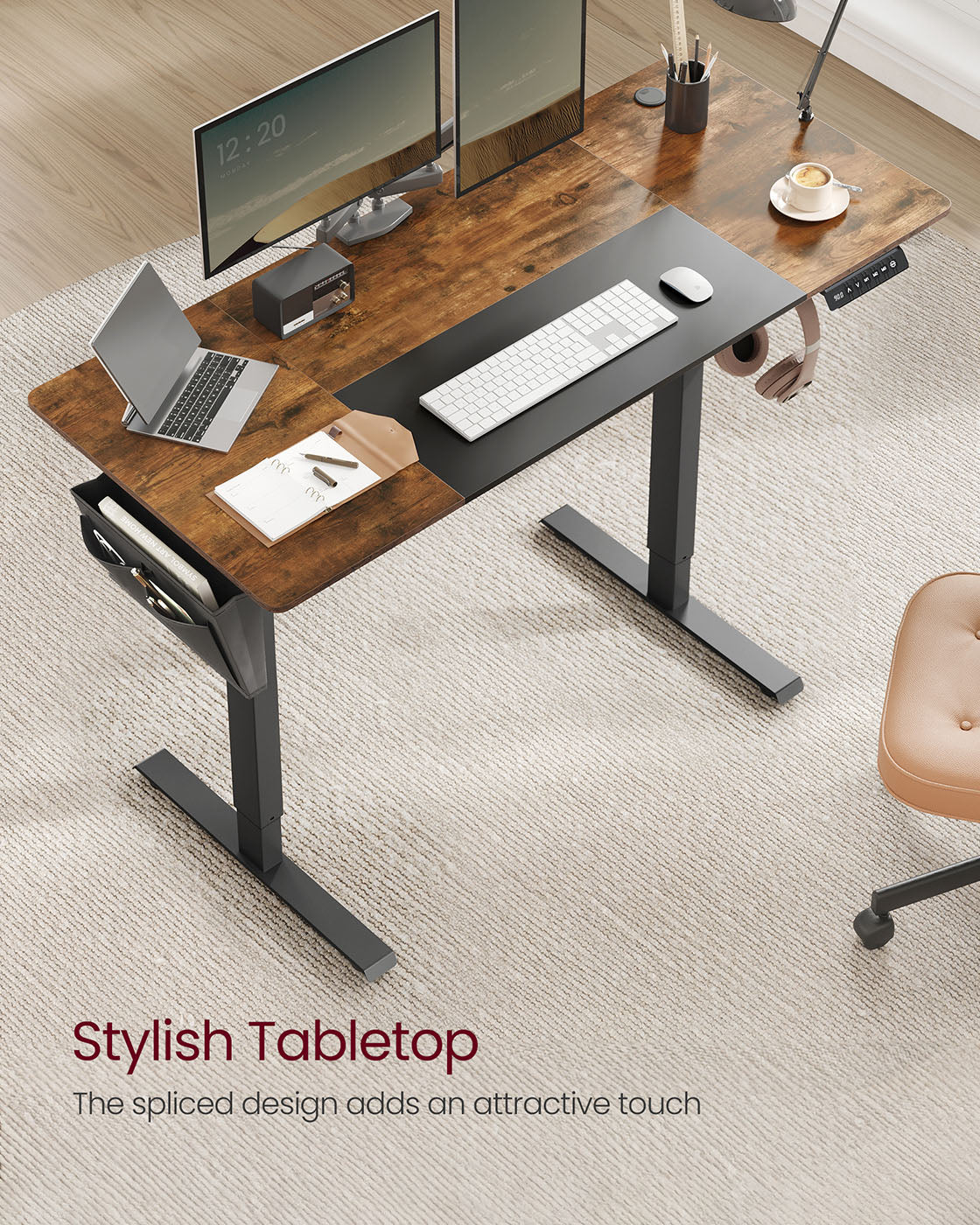 Height Adjustable Electric Standing Desk – Wood – Black – Ergonomic Design