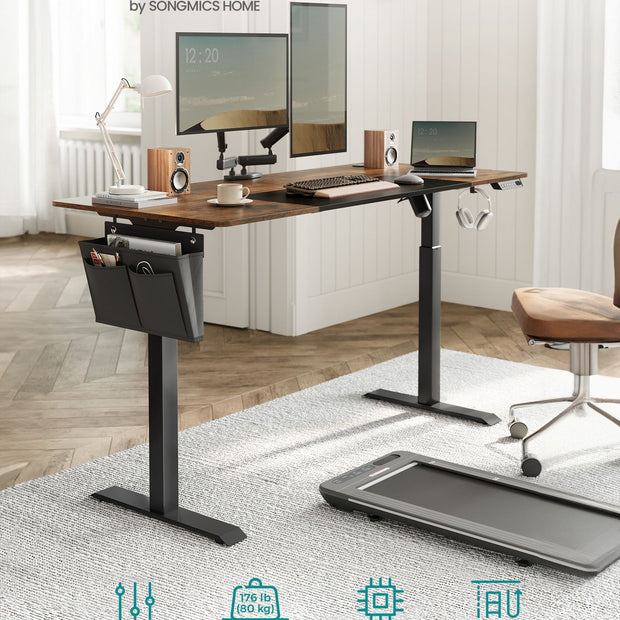 Height Adjustable Desk – Wood – Rustic Brown – Four Memorable Heights
