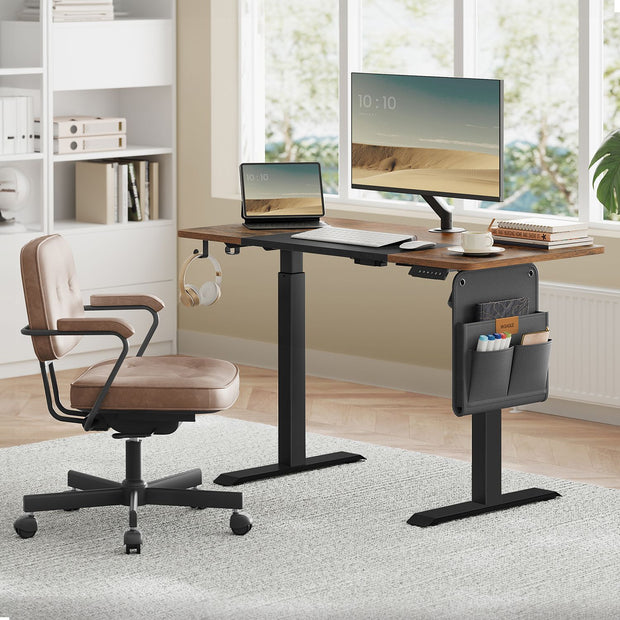 Electric Standing Desk – Metal and Wood – Natural Finish – Height Adjustable with Memory Function and Storage Solutions