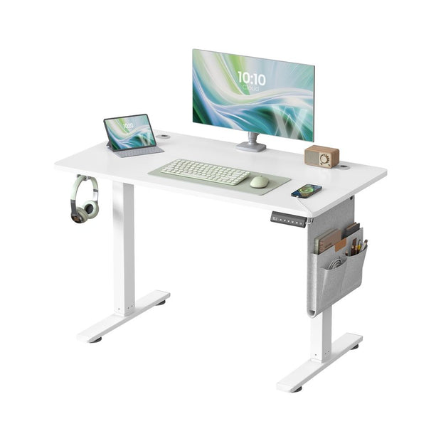 Height Adjustable Desk – Engineered Wood – Cloud White – Electric with 4 Memory Heights and Storage Pocket
