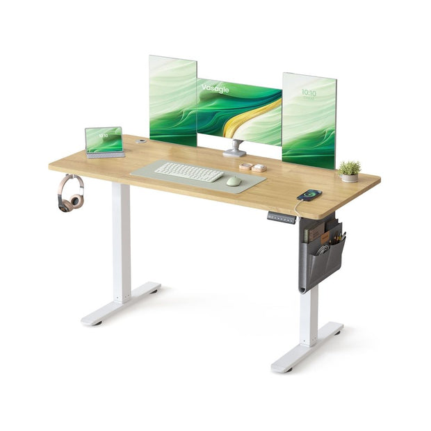 Height Adjustable Desk – Engineered Wood – Cloud White – Electric with 4 Memory Heights and Storage Pocket