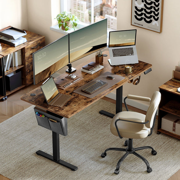 Height Adjustable Electric Desk – Engineered Wood – Cloud White – 4 Memory Heights, Storage Pocket