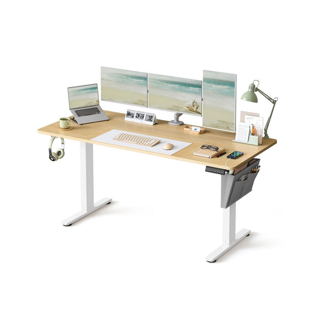 Height Adjustable Electric Desk – Engineered Wood – Cloud White – 4 Memory Heights, Storage Pocket