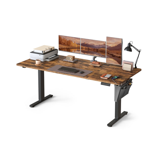 Electric Standing Desk – Engineered Wood – Cloud White – Height Adjustable with 4 Memory Settings and Storage Pocket