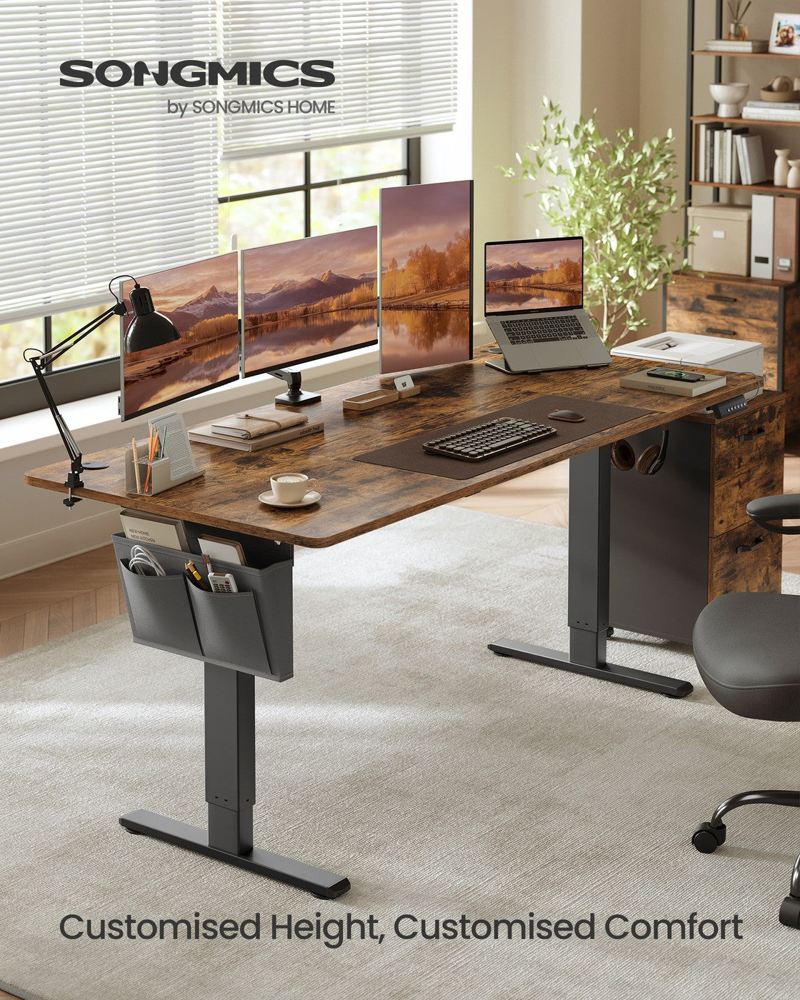 Electric Standing Desk – Engineered Wood – Cloud White – Height Adjustable with 4 Memory Settings and Storage Pocket