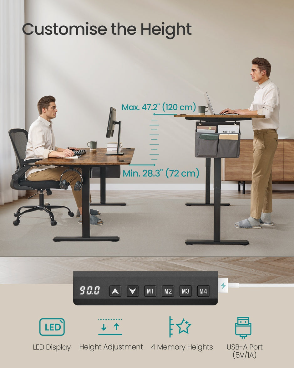 Electric Standing Desk – Engineered Wood – Cloud White – Height Adjustable with 4 Memory Settings and Storage Pocket