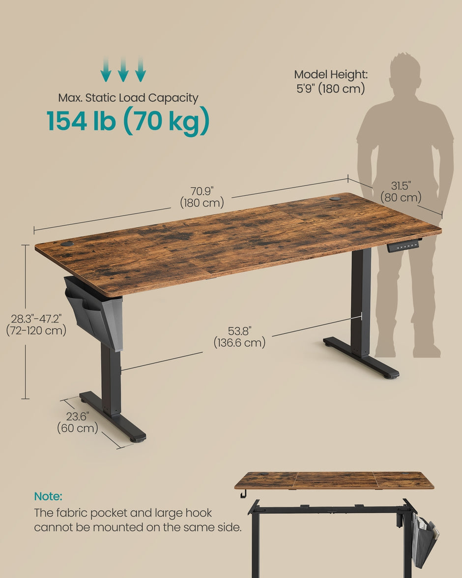 Electric Standing Desk – Engineered Wood – Cloud White – Height Adjustable with 4 Memory Settings and Storage Pocket