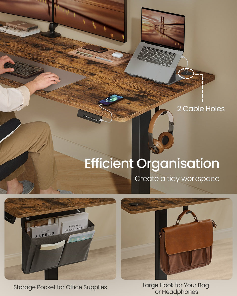 Electric Standing Desk – Engineered Wood – Cloud White – Height Adjustable with 4 Memory Settings and Storage Pocket