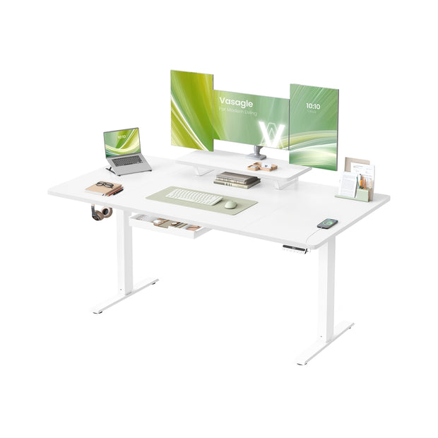 Electric Standing Desk – Wood – Rustic Brown – Height Adjustable with Built-in Drawer and Monitor Stand