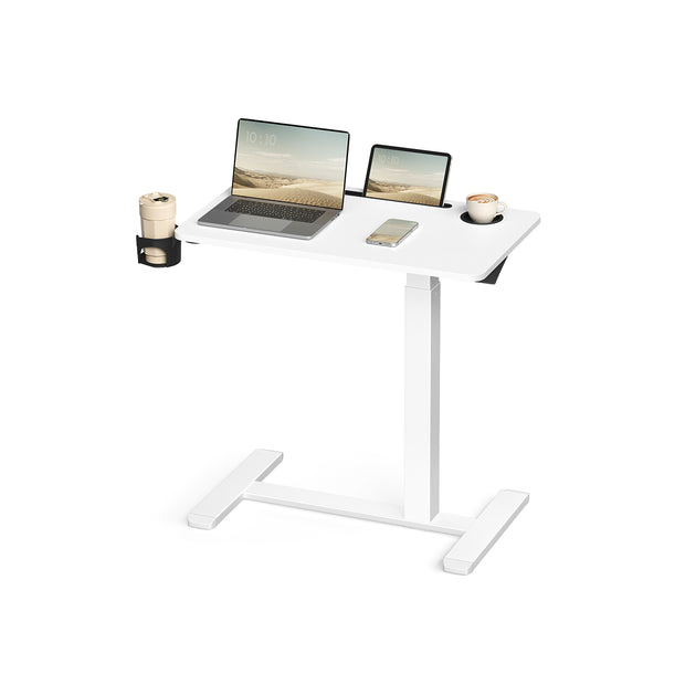 Overbed Table – Wood – Cloud White – Adjustable Height with Wheels and Device Slots