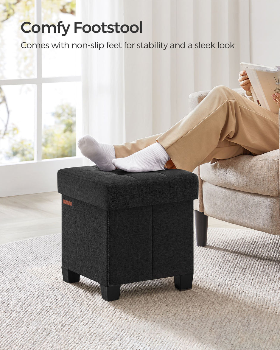 Foldable Storage Ottoman – Fabric – Ink Black – Weight Capacity 300 kg