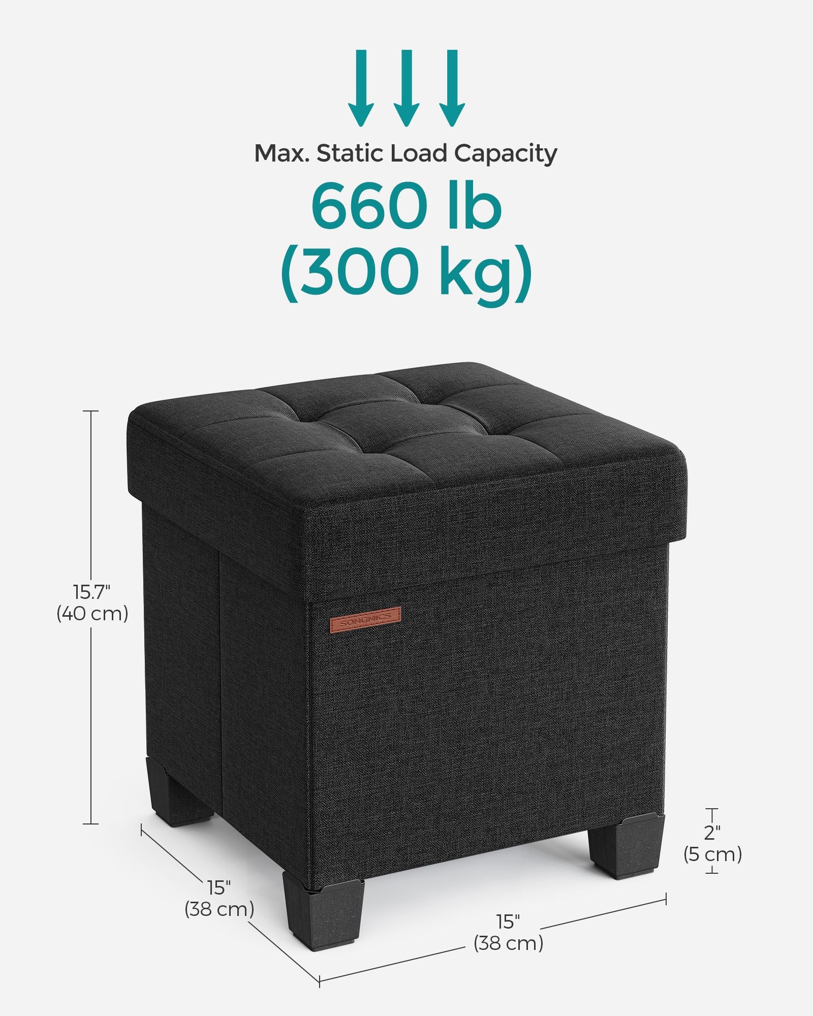 Foldable Storage Ottoman – Fabric – Ink Black – Weight Capacity 300 kg