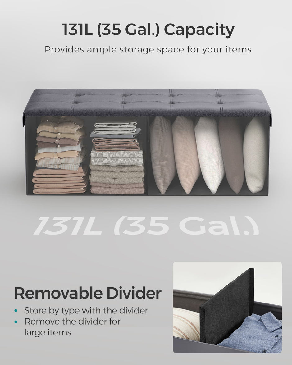 Storage Ottoman – Fabric – Dark Grey – Foldable with Storage, 110 cm