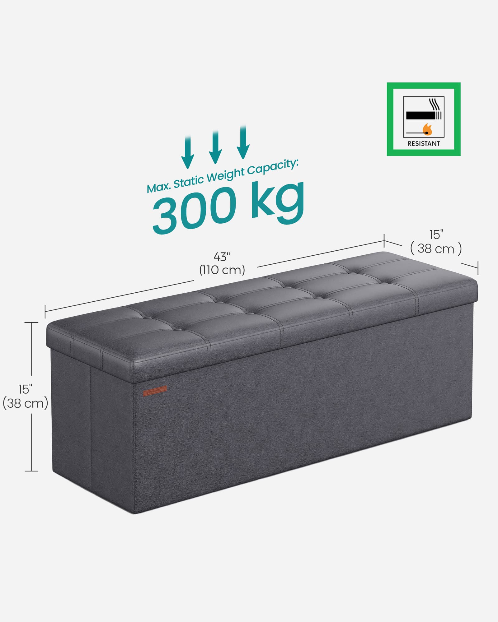 Storage Ottoman – Fabric – Dark Grey – Foldable with Storage, 110 cm