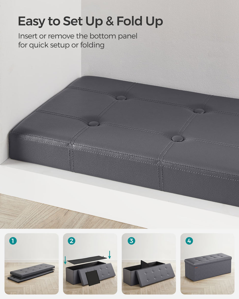 Storage Ottoman – Fabric – Dark Grey – Foldable with Storage, 110 cm