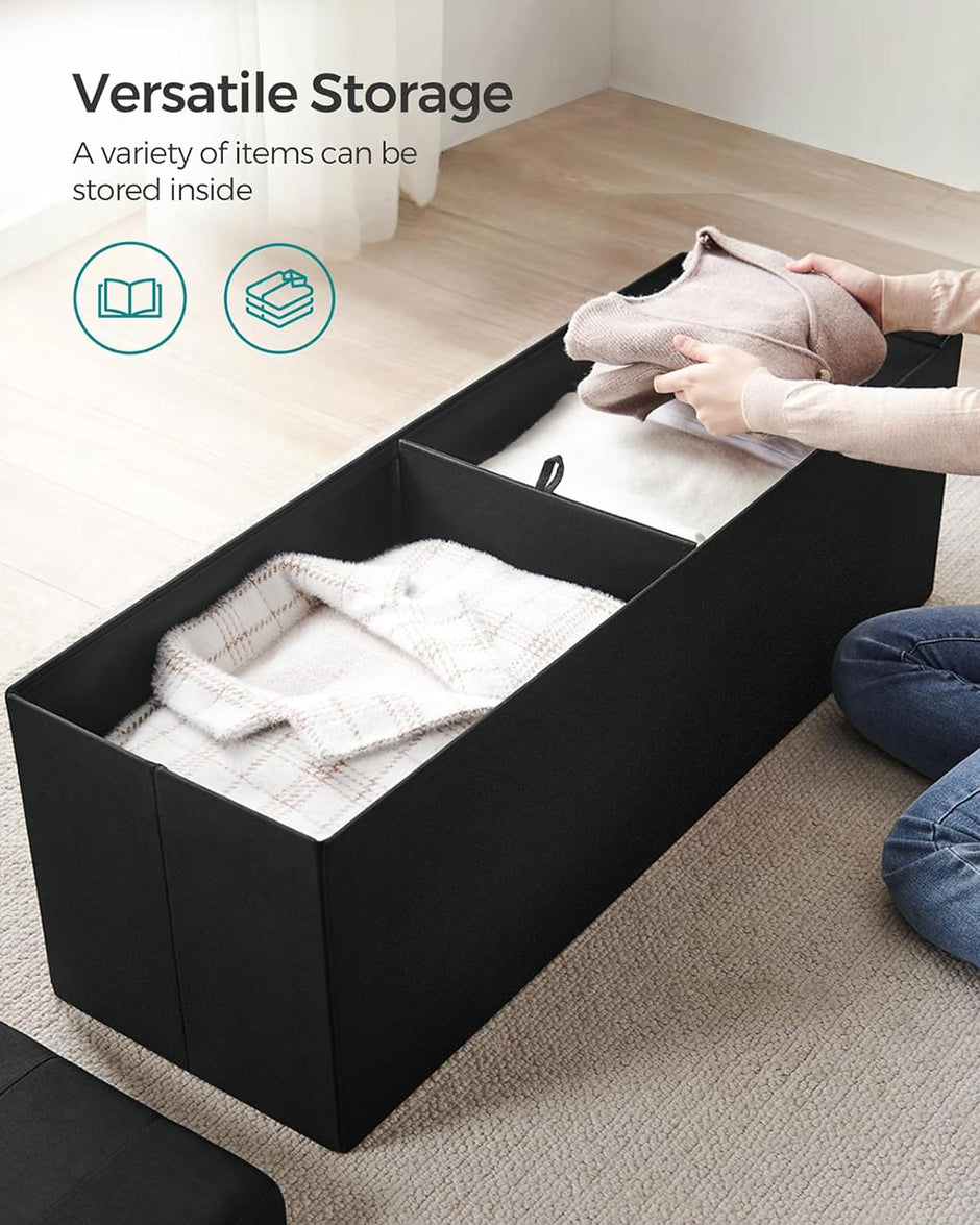 Storage Ottoman – Fabric – Light Black – Padded, Foldable, 120L Capacity, Holds up to 300 kg