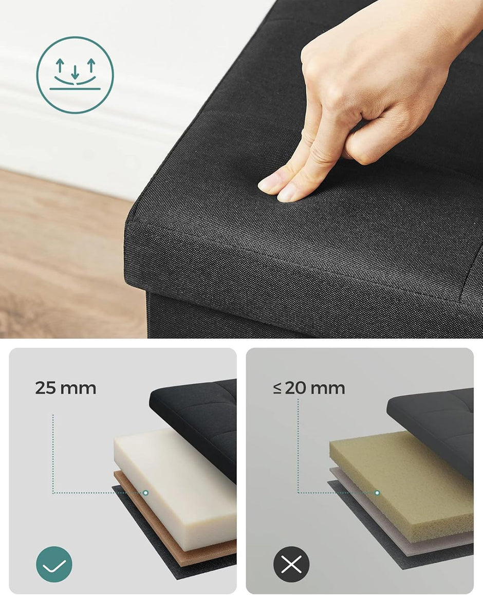 Storage Ottoman – Fabric – Light Black – Padded, Foldable, 120L Capacity, Holds up to 300 kg