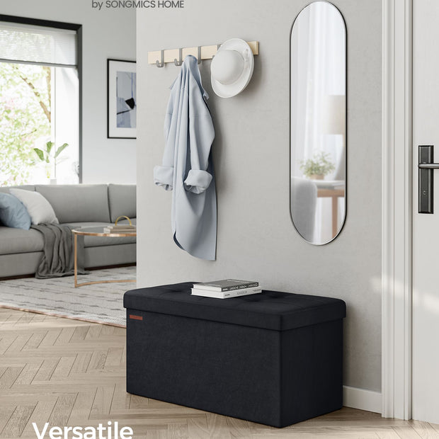 Foldable Velvet Storage Ottoman Bench – Ink Black – Includes 2 Extra Storage Boxes – 300 kg Load Capacity – Ideal for Hallway and Living Room