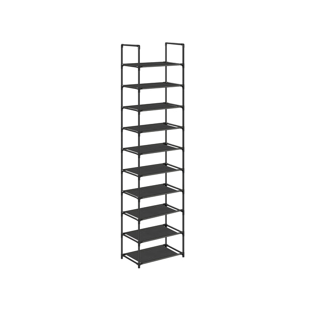 10-Tier Shoe Rack – Metal Frame – Black – Space-Saving Design with Non-Woven Fabric Shelves