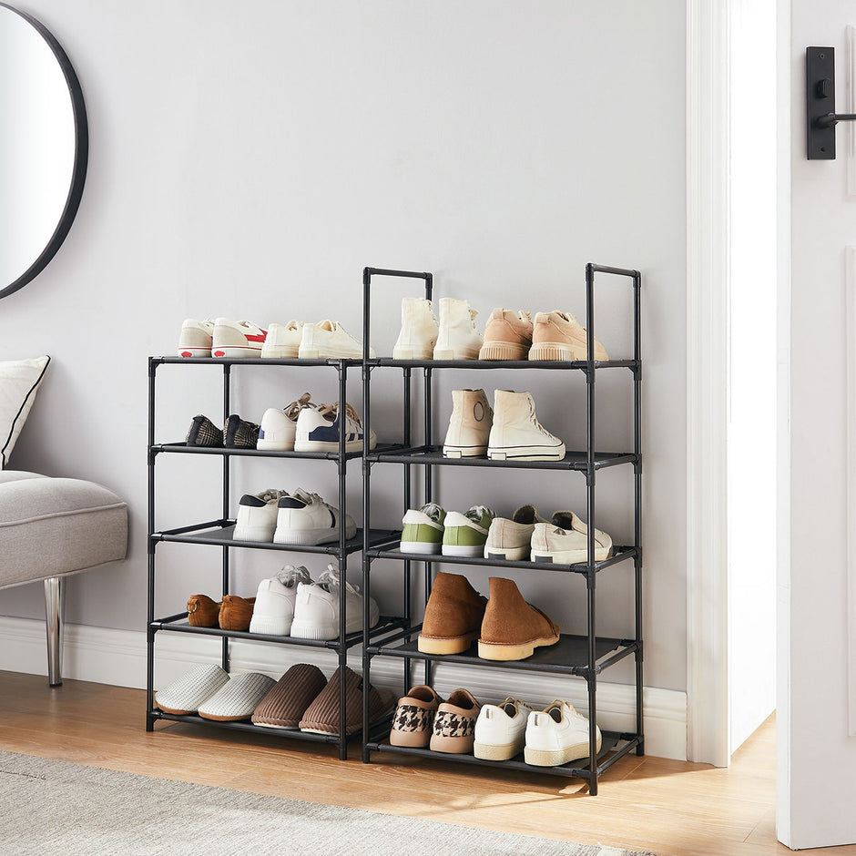 10-Tier Shoe Rack – Metal Frame – Black – Space-Saving Design with Non-Woven Fabric Shelves
