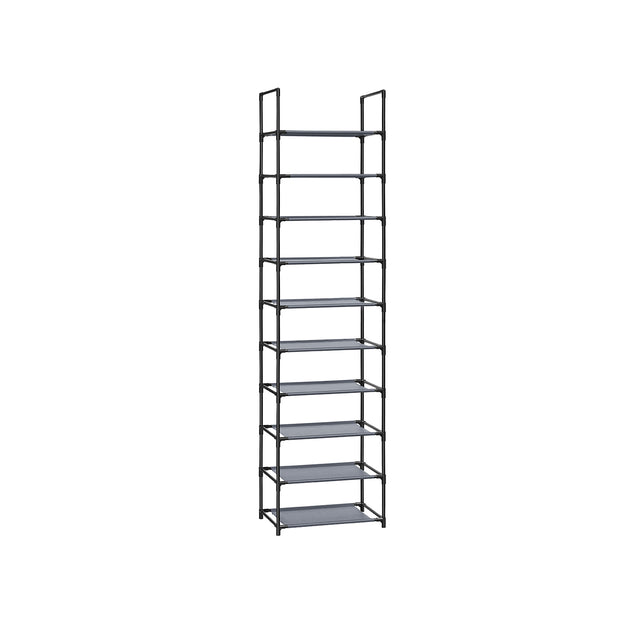 10-Tier Shoe Rack – Metal Frame – Black – Space-Saving Design with Non-Woven Fabric Shelves