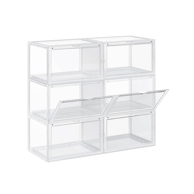 Shoe Box – Plastic – Clear – Stackable and Easy to Assemble (Set of 6)