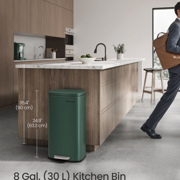Trash Bin – Stainless Steel – Retro Green – 30L Soft-Close Lid