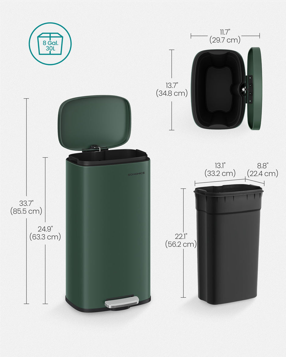 Trash Bin – Stainless Steel – Retro Green – 30L Soft-Close Lid