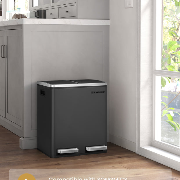 Trash Can – Stainless Steel – Silver – 30 L Dual Compartment for Recycling