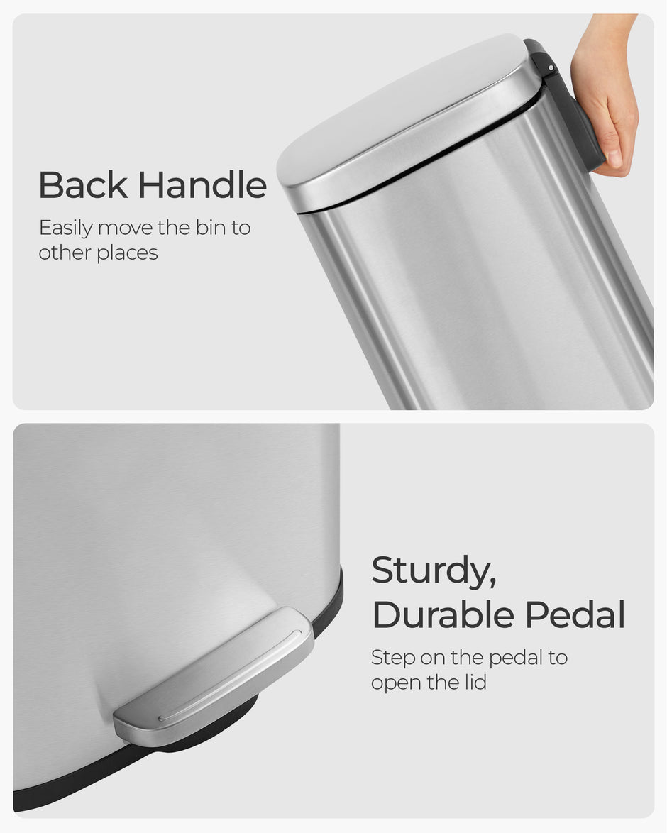 Pedal Trash Bin – Stainless Steel – Silver – 30 Litre, Soft Close, Odour Proof, Hygienic