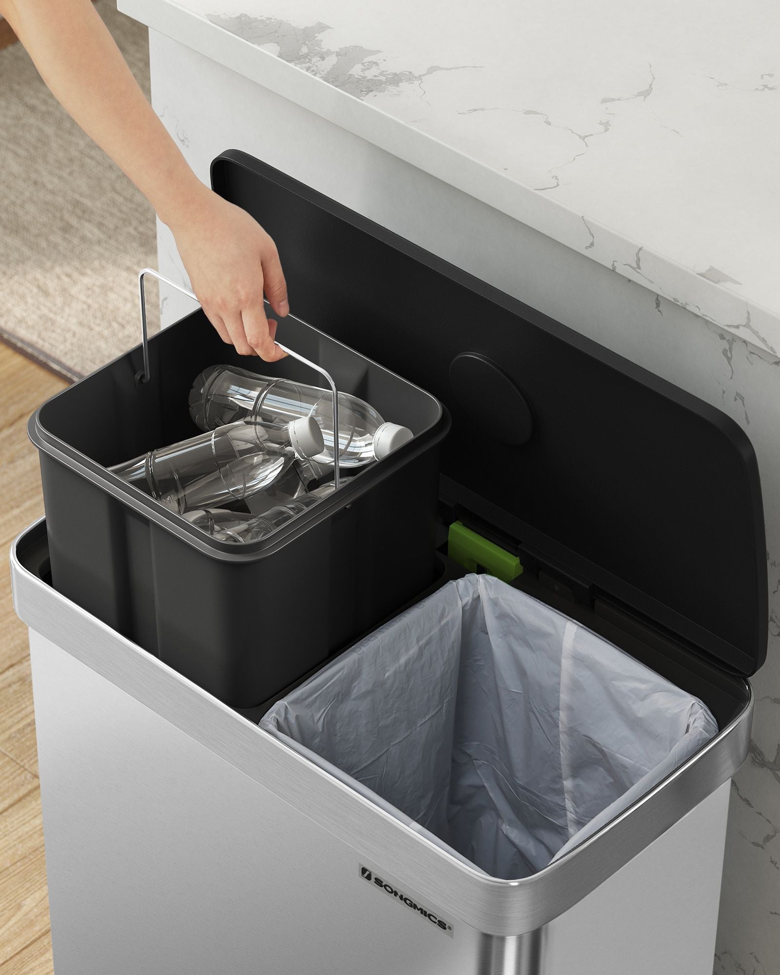 Stainless Steel Pedal Rubbish Bin Set – 30L – Silver – Soft Closure with Trash Bags