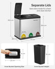 Rubbish Bin – Stainless Steel – Silver – 24 Litre with Pedal and Recycling Separation System