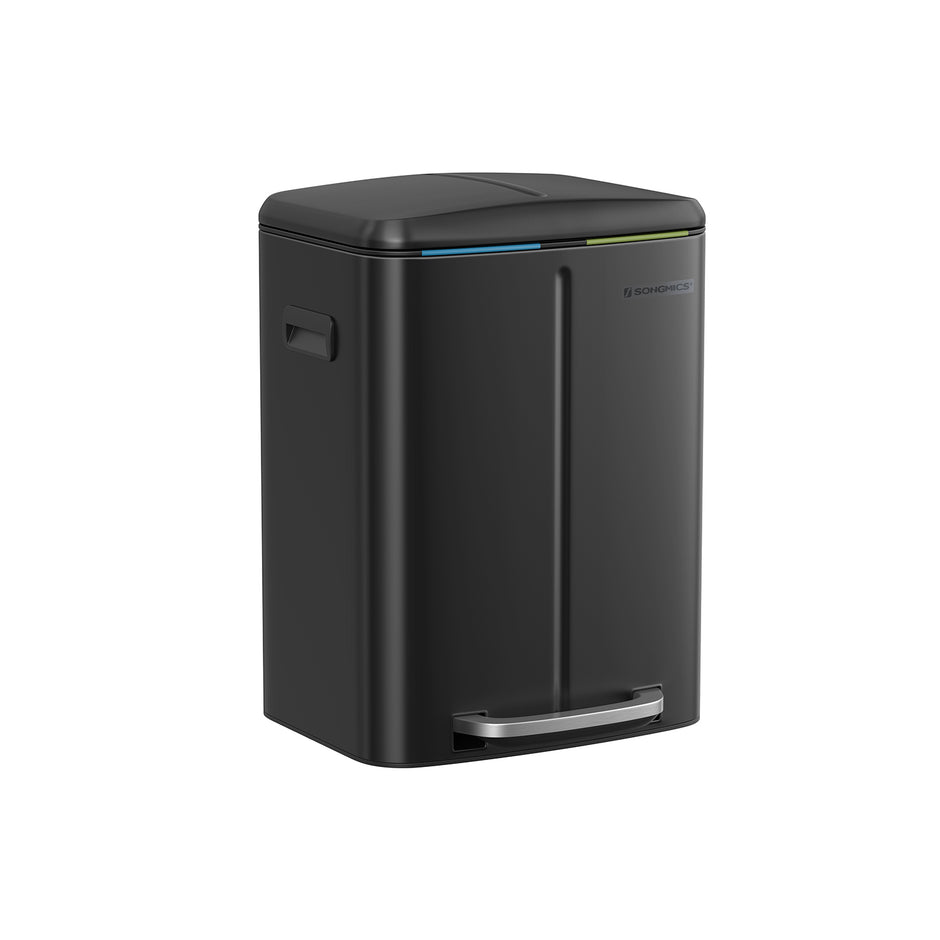 Dual Compartment Trash Can – Metal – Greenish-Grey – Soft Closure, Airtight, 2 x 20L