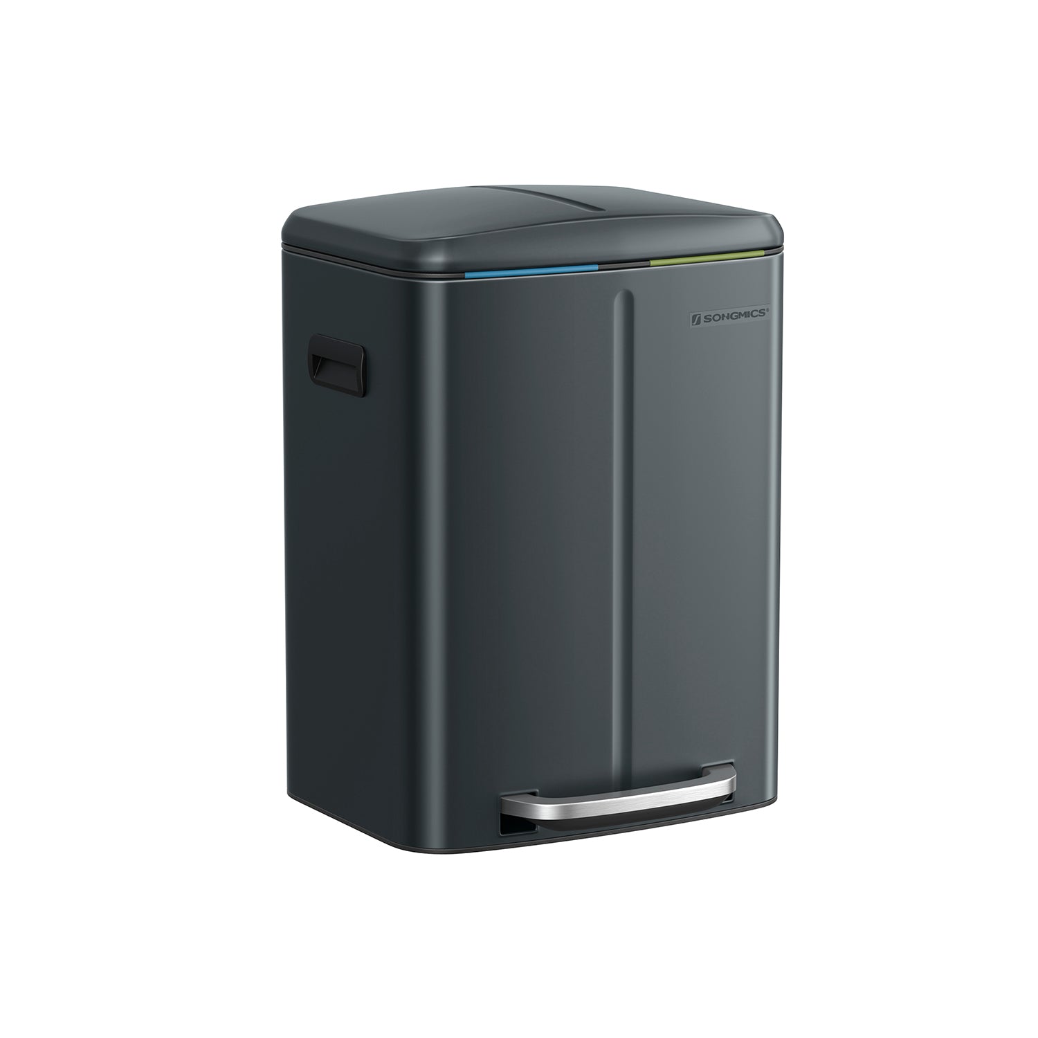 Dual Compartment Trash Can – Metal – Greenish-Grey – Soft Closure, Airtight, 2 x 20L